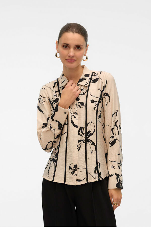 Vero Moda Camisa de manga comprida com linhas bordadas Tostado