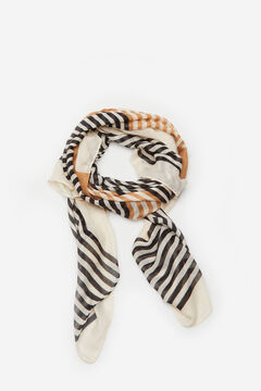 Cortefiel Eco-friendly striped print scarf Ecru