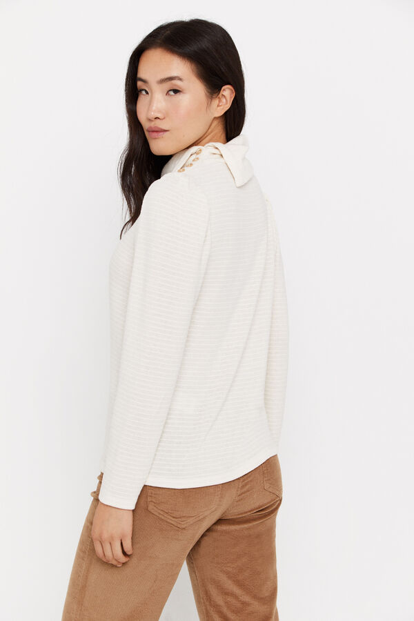 Cortefiel Textured top with buttoned collar Ivory