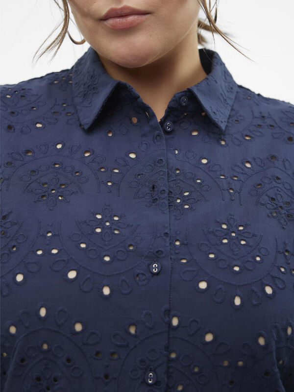 Cortefiel Camisa de rendilhados tamanho grande  Azul