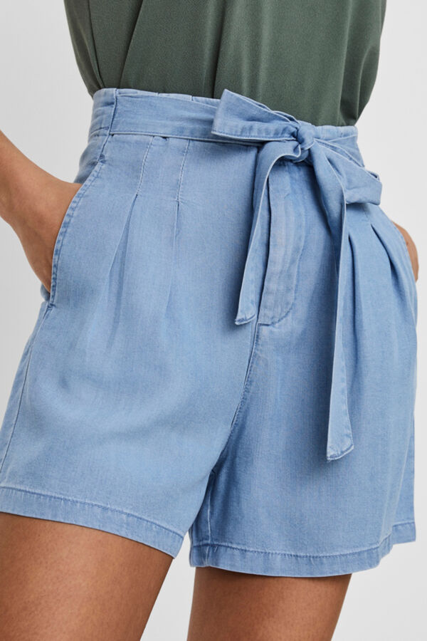 Cortefiel Women's mid-rise shorts with adjustable tie Blue