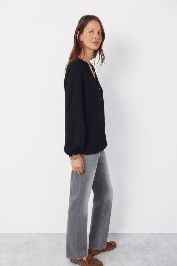 Cortefiel Mandarin blouse with buttons Black