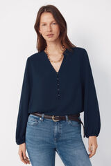 Cortefiel Mandarin blouse with buttons Navy