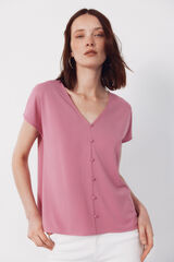 Cortefiel V- buttons neckline v Pink