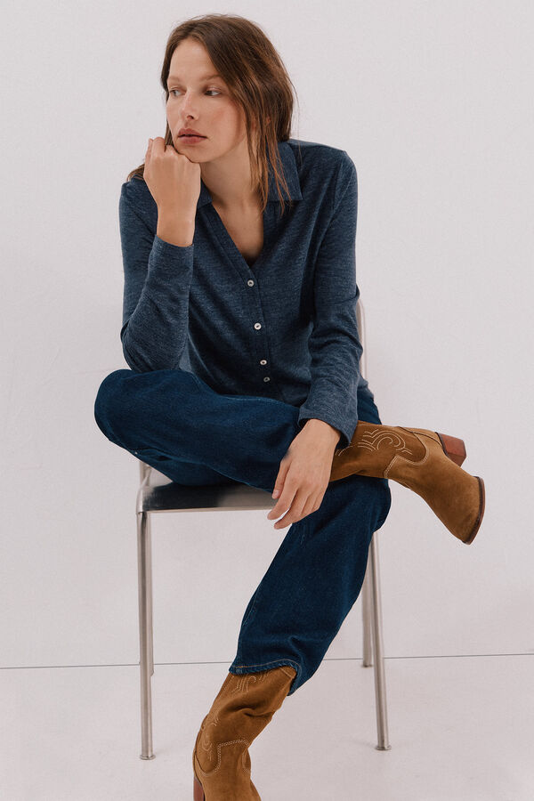 Cortefiel Jersey-knit knit shirt Navy