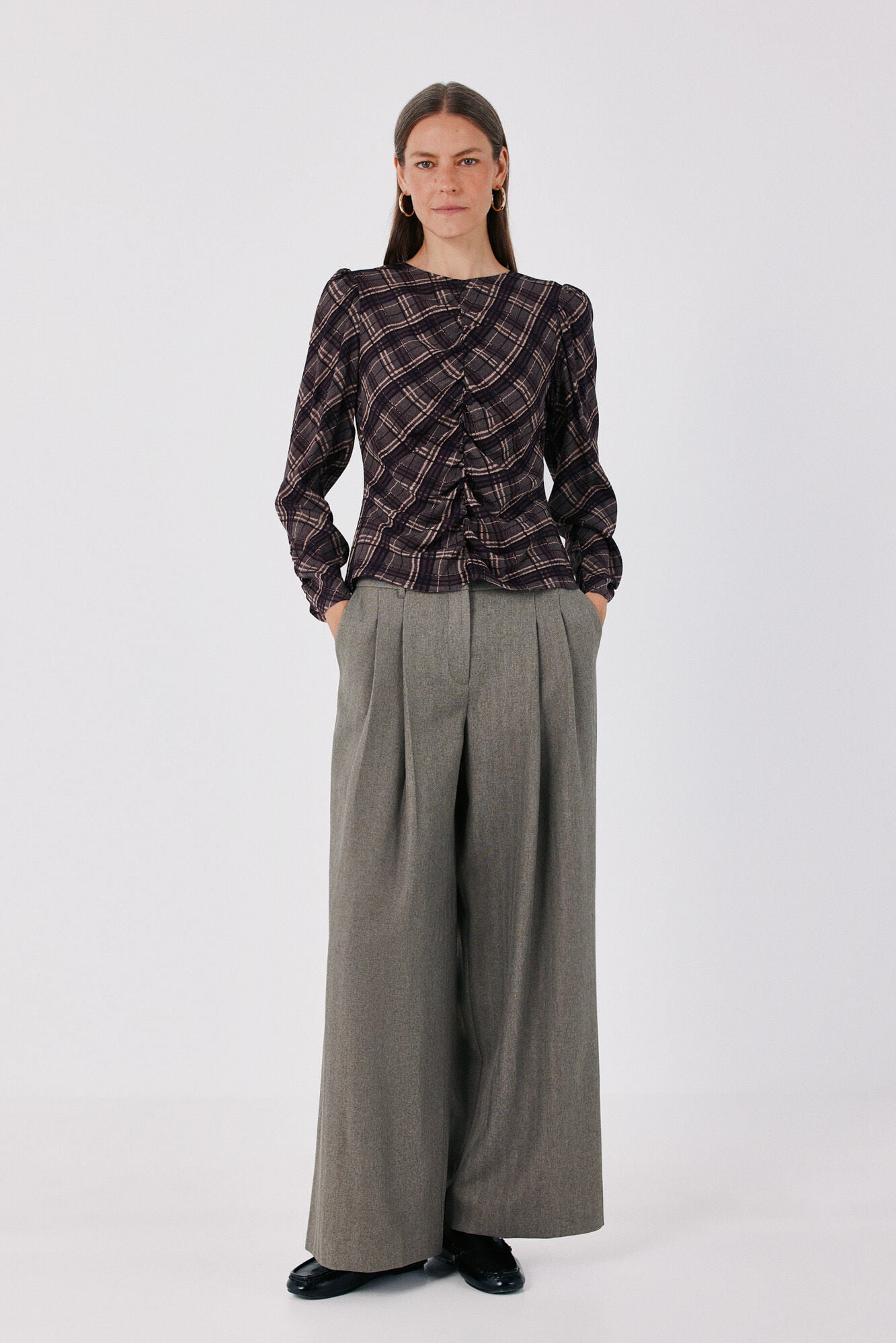 Cortefiel Fitted checked ruffle blouse