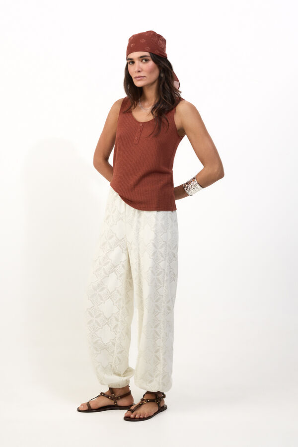 Slowlove Top tirantes botones Castanho