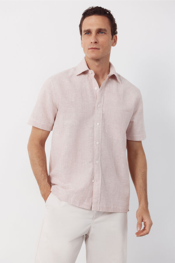 Cortefiel Linen short sleeve shirt Red