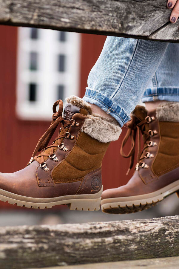 Cortefiel Leather boots with warm fur lining Brown