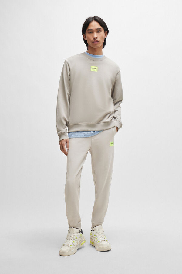 Cortefiel Sweatshirt regular fit de felpo de algodão, com etiqueta com logótipo Cinzento