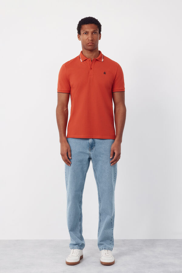 Cortefiel Polo shirt with tips Coral