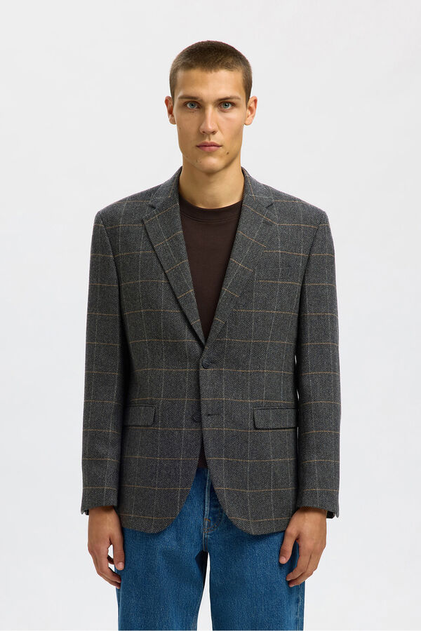 Selected Blazer de lã xadrez Cinzento