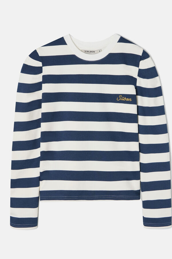 Silbon Sudadera manga abullonada rayas Azul marino