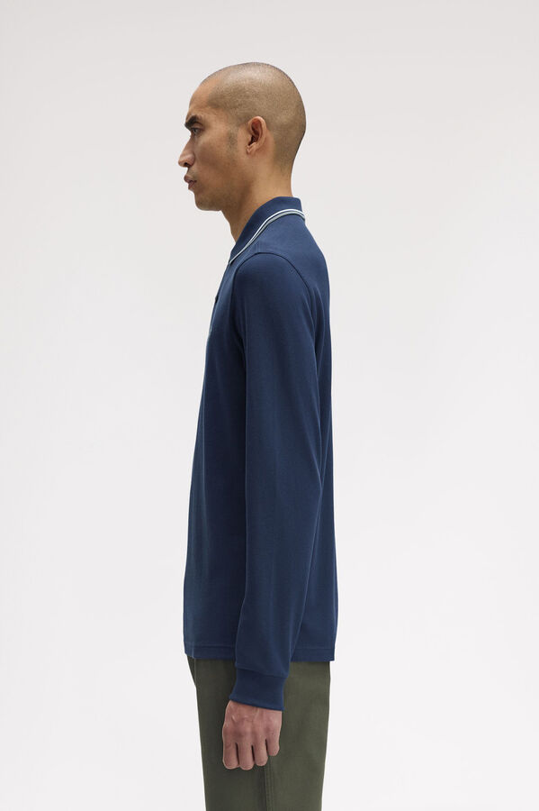Fred Perry Polo piqué de manga comprida masculina Azul
