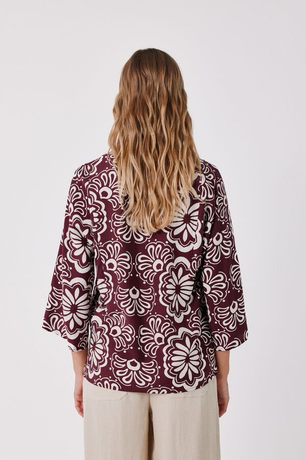 Cortefiel Blusa estampada t&uacute;nica amplia Estampado granate