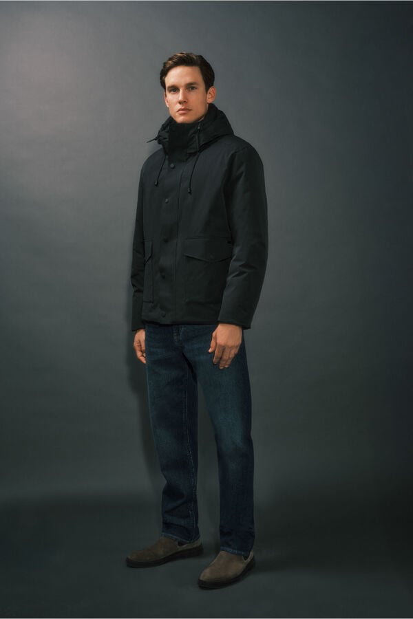 Cortefiel Hooded parka Black