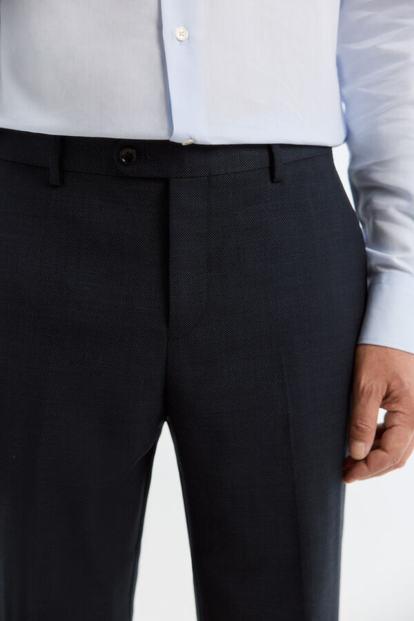 Cortefiel Cal&ccedil;a inteligente tailored fit em olho de perdiz navy Azul