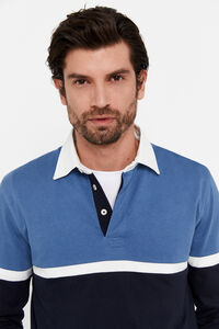 Cortefiel Contrast fabric rugby polo shirt Navy