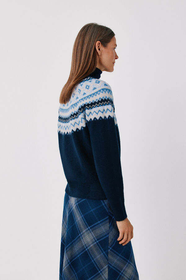 Cortefiel Positional jacquard jumper Navy