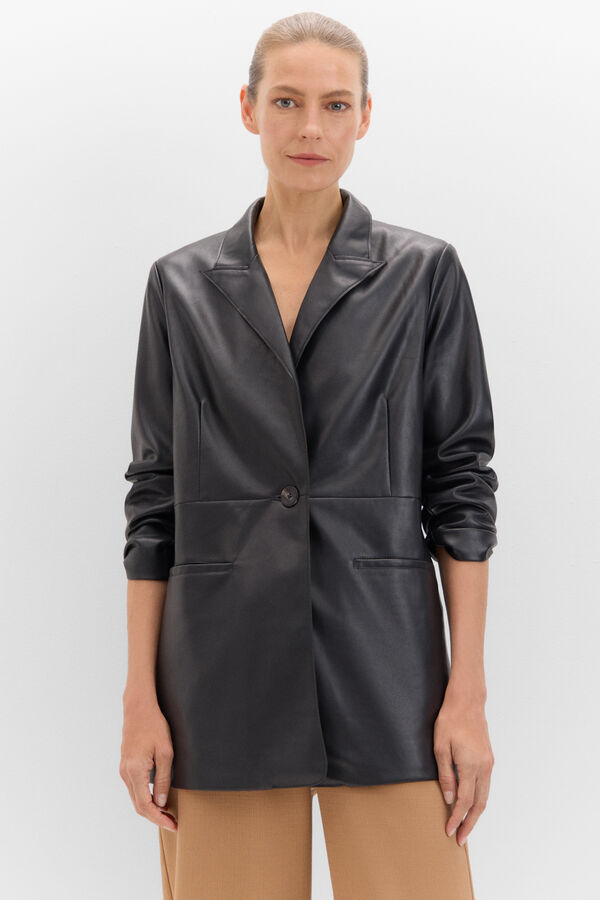 Cortefiel Faux leather blazer Black