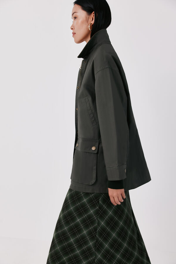 Cortefiel Long waxed parka Green