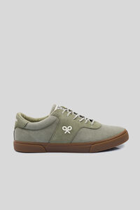 Cortefiel Green casual canvas and split leather trainer Kaki