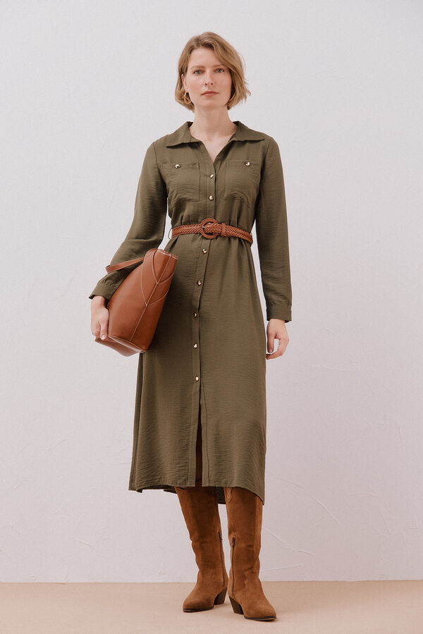 Cortefiel Belted shirt dress Kaki