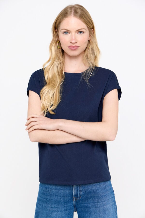 Cortefiel Essential lace T-shirt Navy