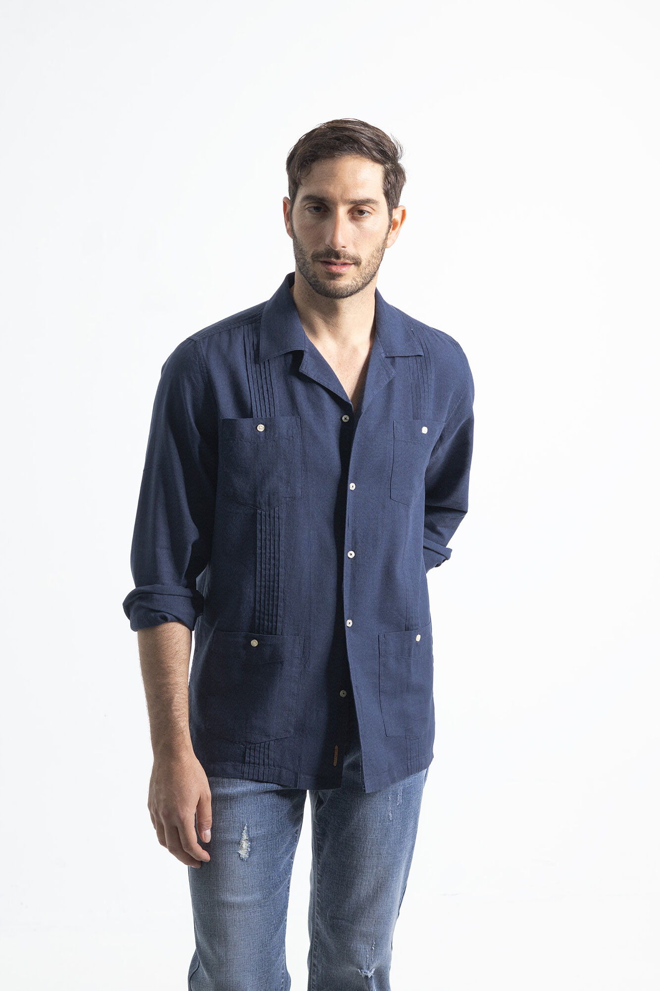 Camisa guayabera lino rafia Camisas de hombre Cortefiel