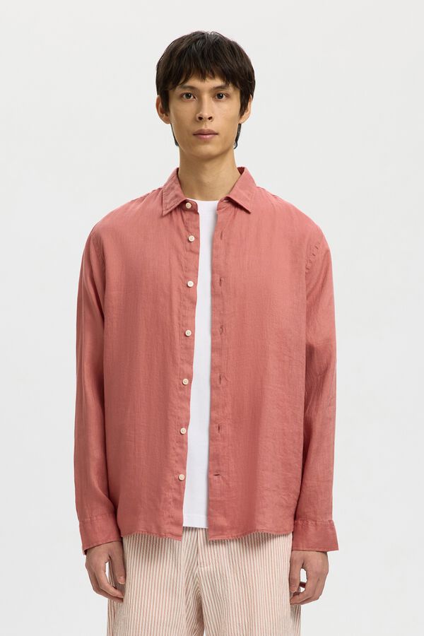 Selected Camisa de manga comprida em linho Subiu