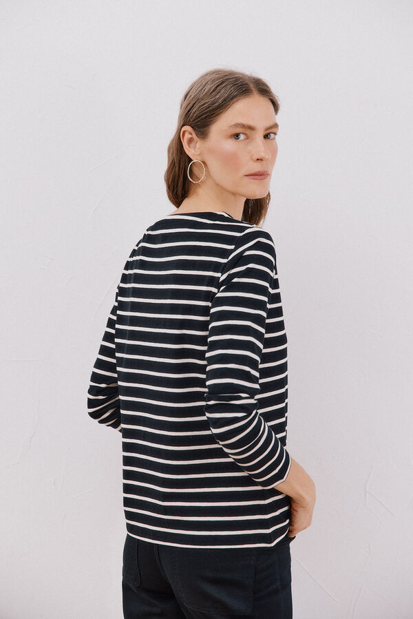Cortefiel Boat neck T-shirt with buttons Printed white