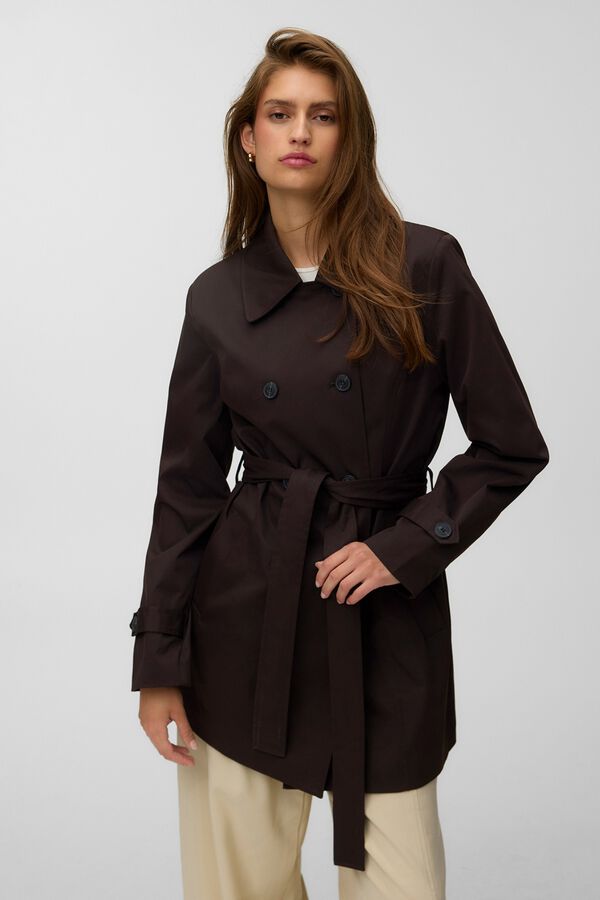 Vero Moda Gabardina curta cruzada com cinto Castanho