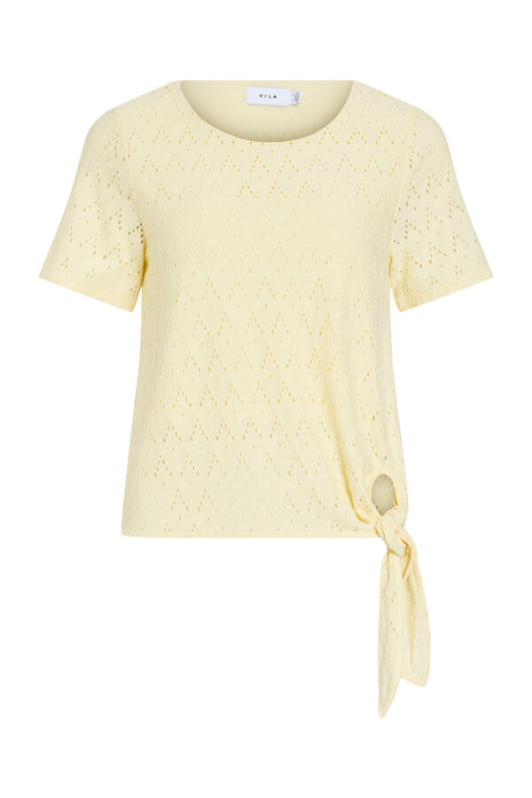 Vila Cotton openwork short sleeve top Yellow