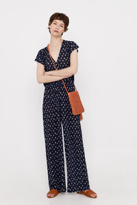 Cortefiel Printed pleated jersey-knit jumpsuit Printed blue