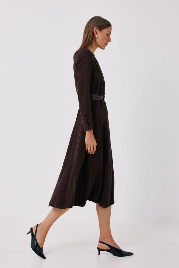 Cortefiel Long dress with seams Dark brown