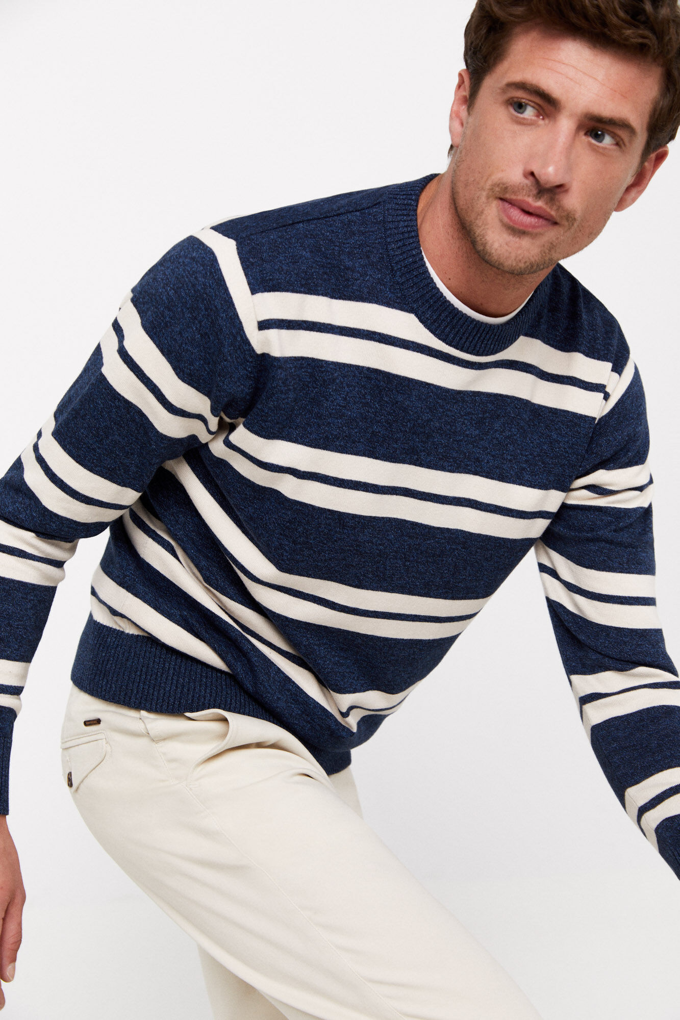 Striped cotton round neck jumper