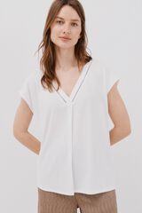 Cortefiel V -shirt with lace detail White