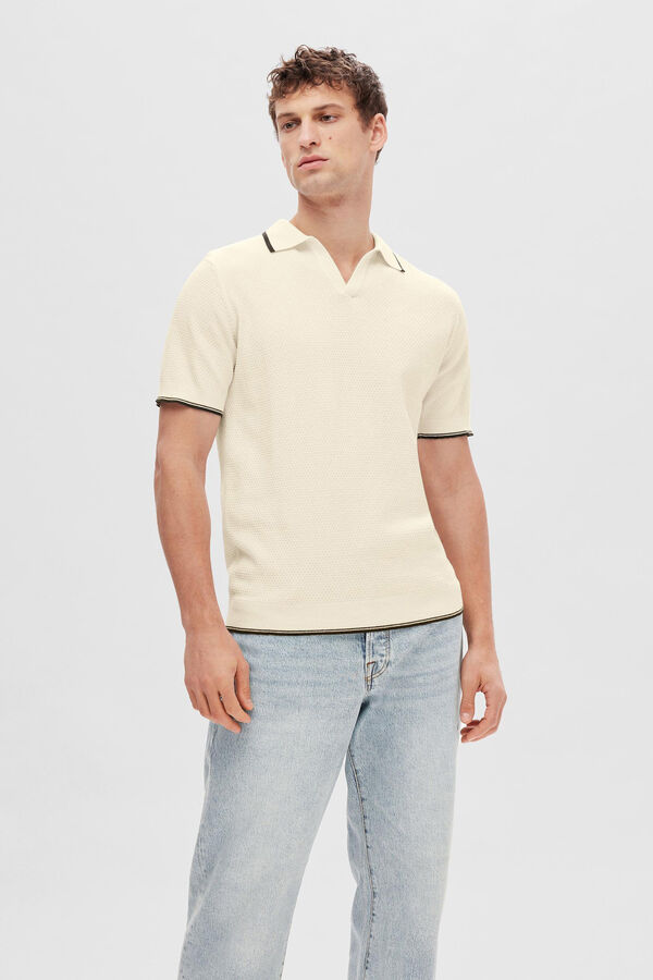 Cortefiel Short-sleeved polo shirt in textured 100% organic cotton jersey-knit White