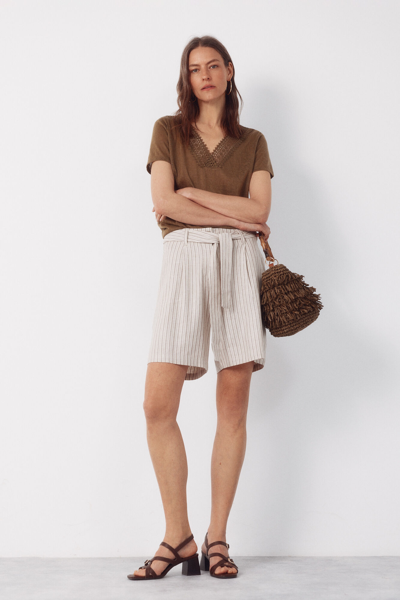 Cortefiel Bolso rafia con flecos