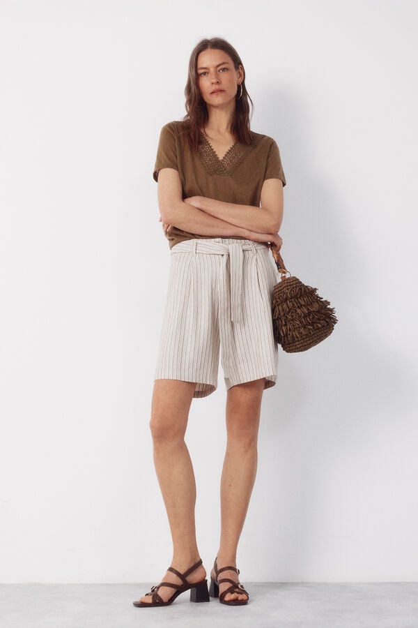 Cortefiel Raffia fringed handbag Kaki