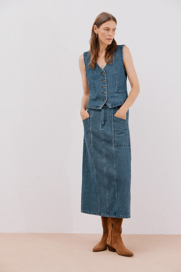 Cortefiel Textured denim skirt Blue