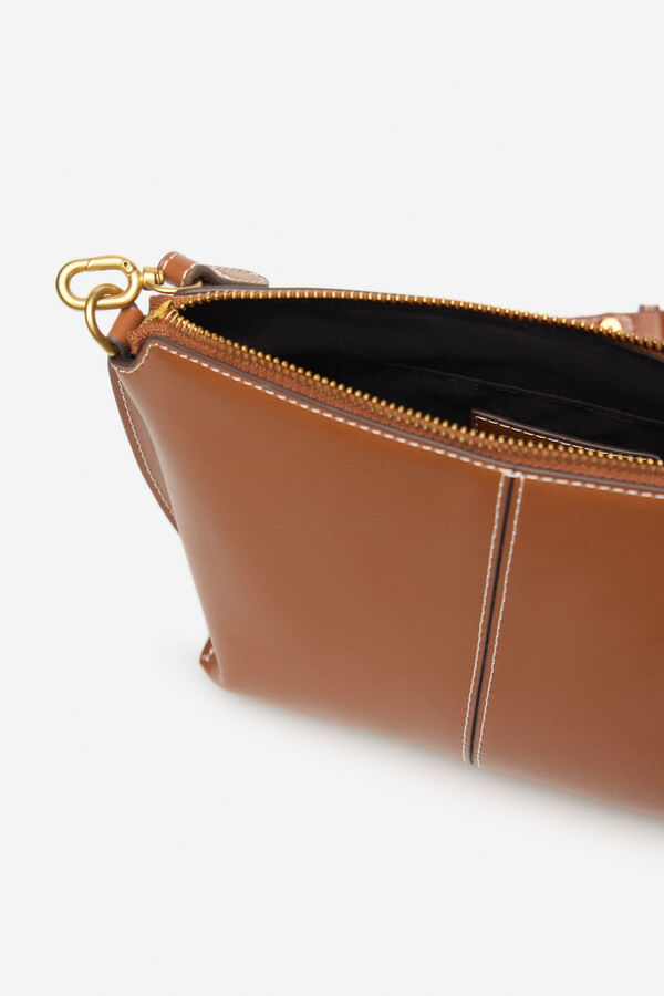 Cortefiel Basic crossbody bag with stitching Brown