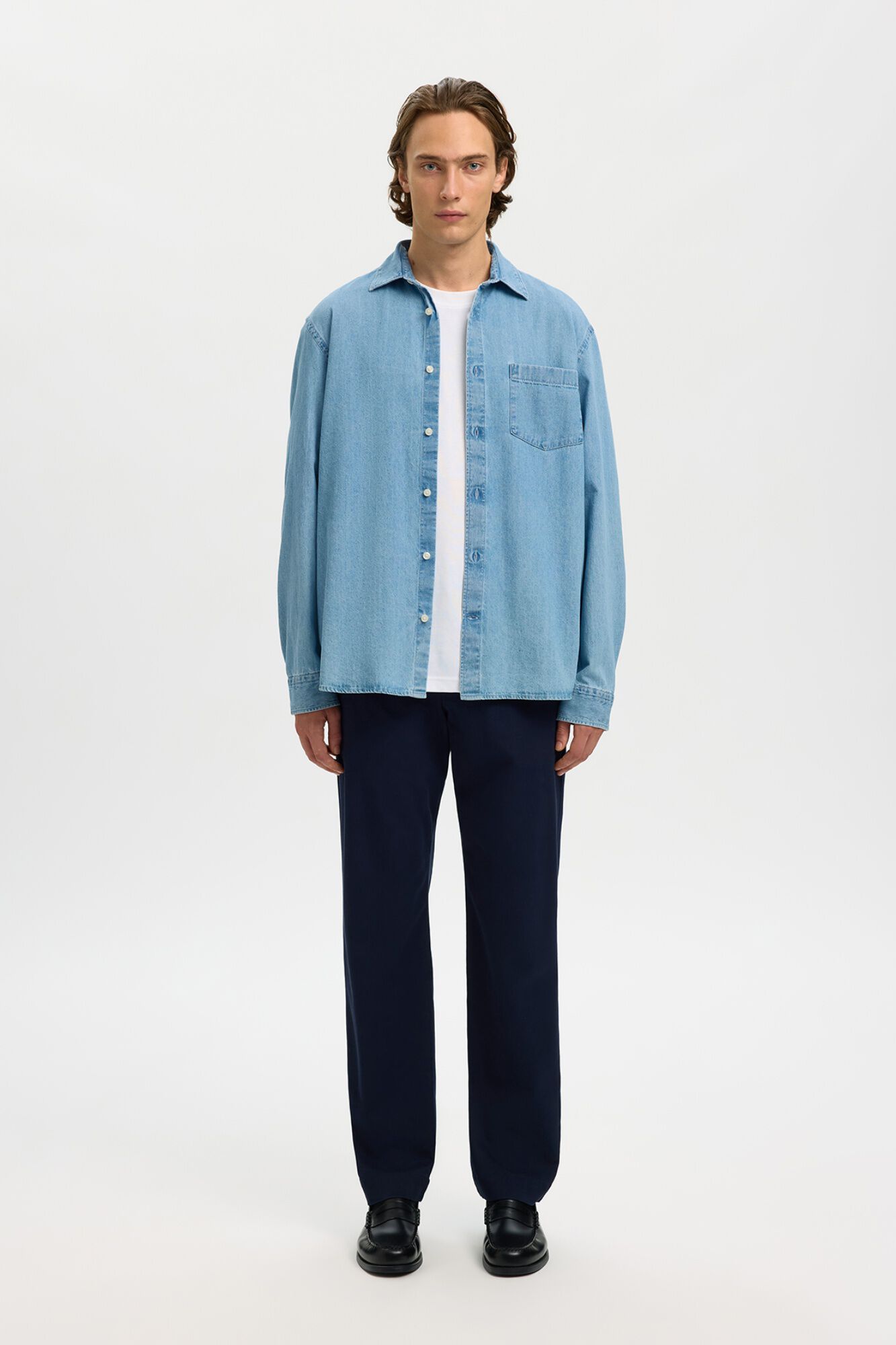 Selected Camisa de ganga leve 100% algod&atilde;o org&acirc;nico