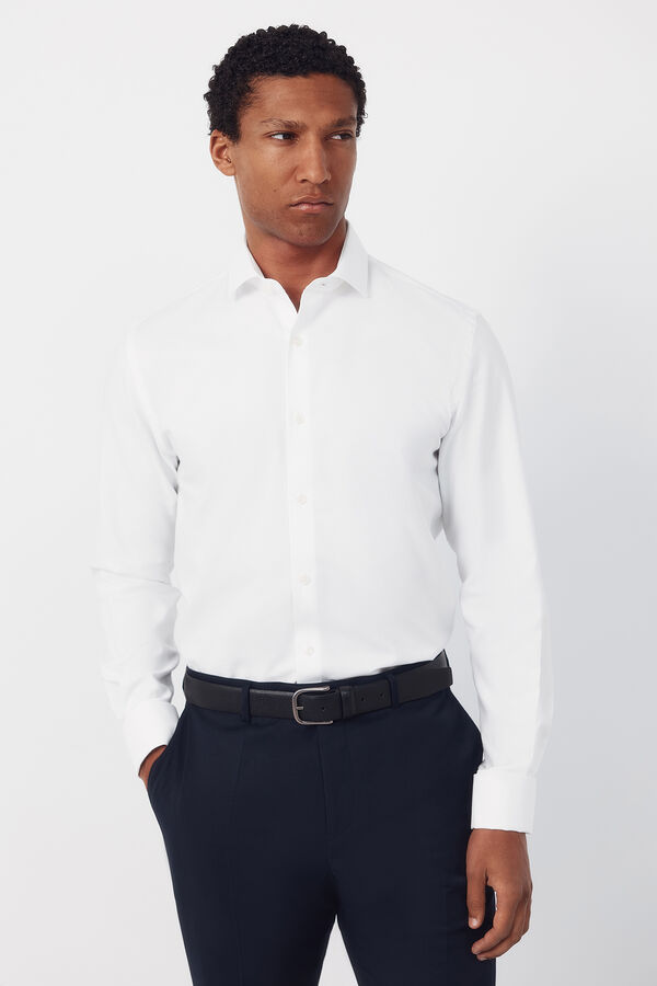 Cortefiel Camisa pu&ntilde;o gemelo slim fit f&aacute;cil plancha Blanco