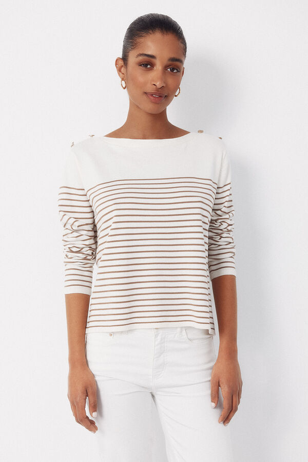 Cortefiel Striped button jumper Ivory