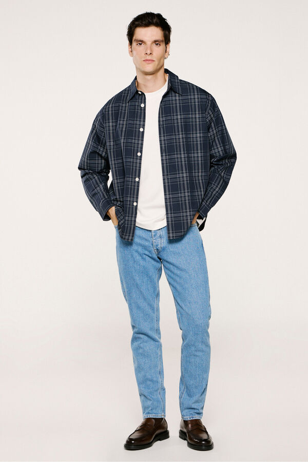 Selected Camisa xadrez de popelina  Azul