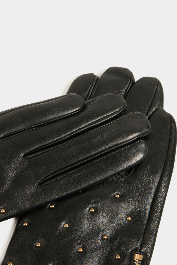 Morgan Guantes de cuero tachuelas Negro