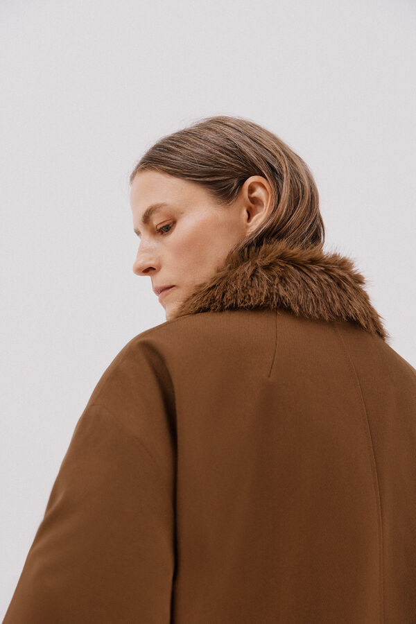 Cortefiel Parka with fur neck Dark brown