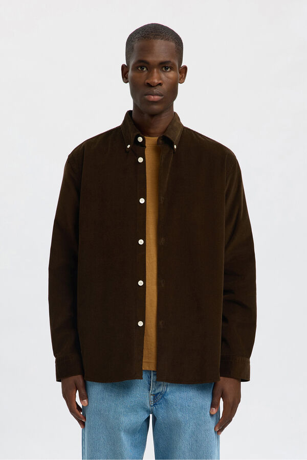 Selected Camisa de veludo cotelê 100% algodão orgânico  Castanho