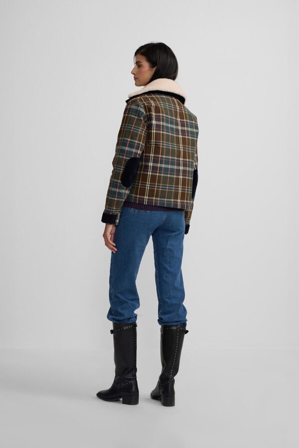 Silbon Blusão de borrego xadrez encerada Verde
